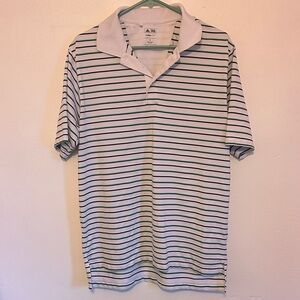 Adidas White and Black and Green Striped Polo Shirt